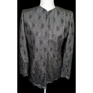 Vintage Douglas Anderson Corporate Goth Floral Wool Jacket With Beaded Accents
